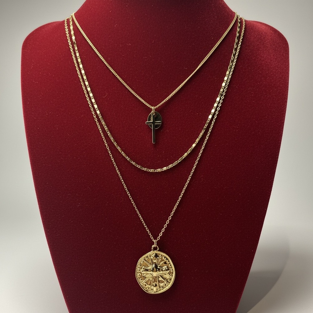 Elegant Gold 3 Layered Necklace Set